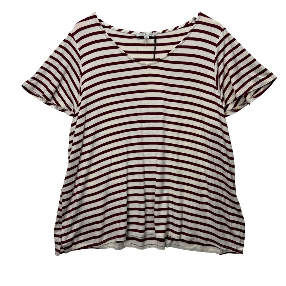 Green Envelope Striped Tunic Top V Neck Casual Tee Shirt‎ Plus Size 2X